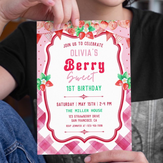 Convites Festa de primeiro aniversario de Bolas de Morango (Strawberry shortcake party invitation)