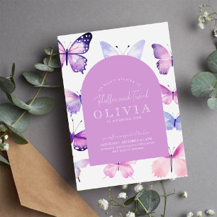 Convites Festa de primeiro aniversario de Borboleta Púrpura