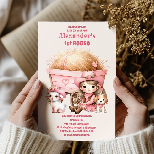 Convites Festa de primeiro aniversario de Cowgirl Ocidental (Criador carregado)