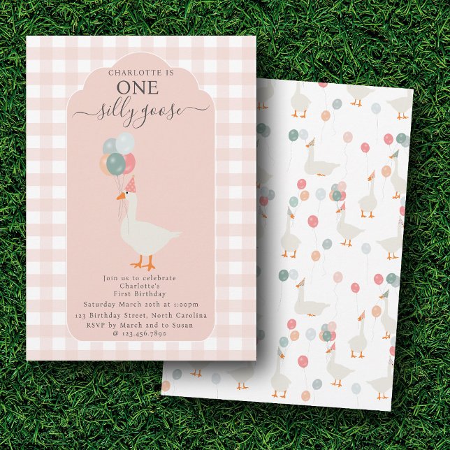 Convites Festa de primeiro aniversario de Ganso de Um Bobo (Girl's One Silly Goose 1st Birthday Party Invitation)