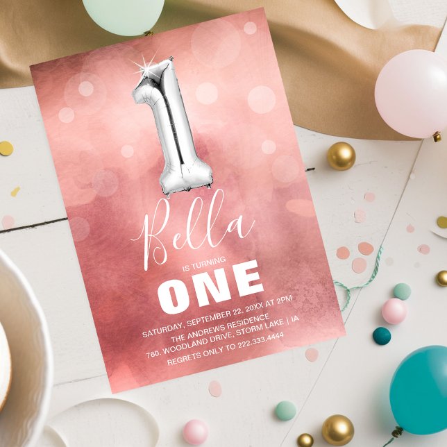 Convites Festa de primeiro aniversario de Garota Rosa-Rosa (Criador carregado)