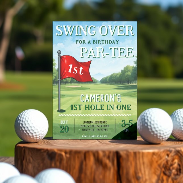 Convites Festa de primeiro aniversario de Golfe Buraca Em U (Golf 1st Birthday Party Hole In One Invitation
)