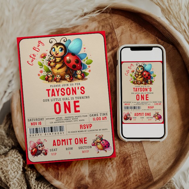 Convites Festa de primeiro aniversario de Ladybug (Criador carregado)