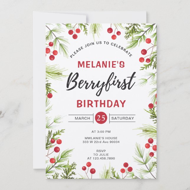 Convites Festa de primeiro aniversario de Morango | Berry F (Frente)