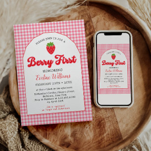 Convites Festa de primeiro aniversario de Morango Berry Swe