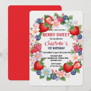 Convites Festa de primeiro aniversario de Morango Vermelho 