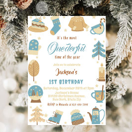 Convites Festa de primeiro aniversario de Natal Cozy Winter