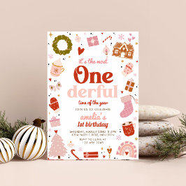 Convites Festa de primeiro aniversario de Natal Rosa Útil