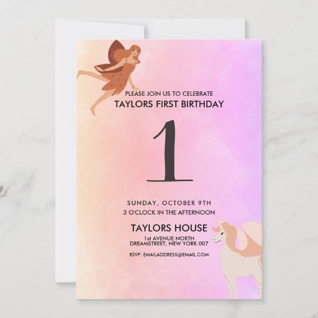 Convites Festa de primeiro aniversario de Pegasus Unicorn (Frente)