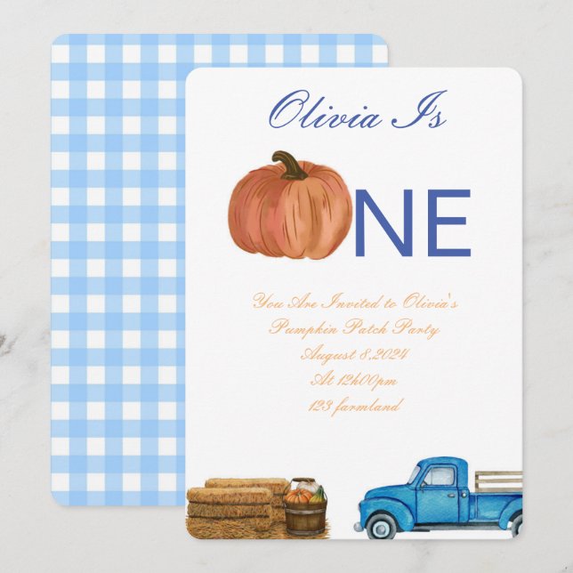 Convites Festa de primeiro aniversario de Pumpkin de Queda (Frente/Verso)