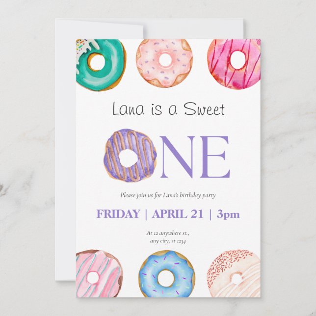 Convites Festa de primeiro aniversario de Rosquinha Azul co (Frente)