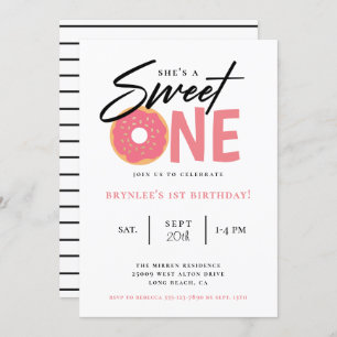 Convites Festa de primeiro aniversario de Rosquinha Rosa