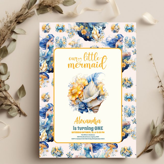Convites Festa de primeiro aniversario de Sereia Mágica (Criador carregado)