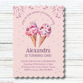 Convites Festa de primeiro aniversario de Sorvete Rosa Glit