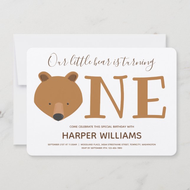 Convites Festa de primeiro aniversario de Urso (Frente)