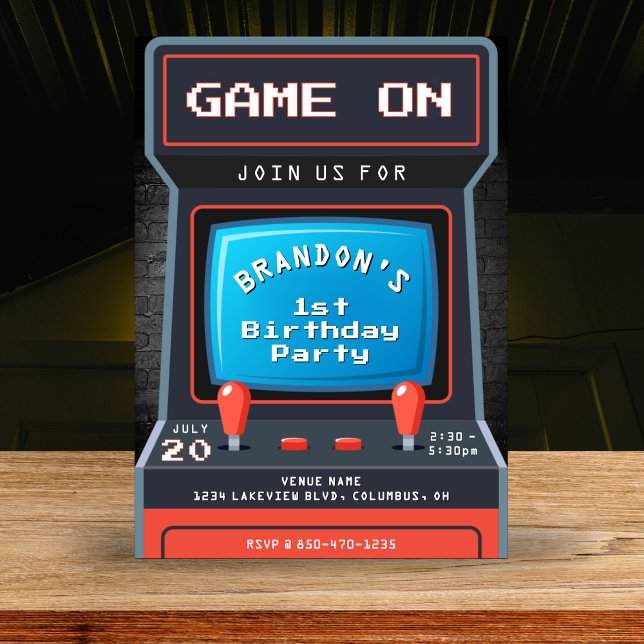 Convites Festa de primeiro aniversario do Arcade Game (Arcade Game 1st Birthday Party Invitation
)