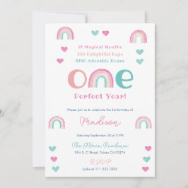 Convites Festa de primeiro aniversario do Boho Rainbow One 