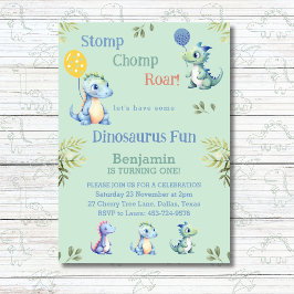 Convites Festa de primeiro aniversario do Dinossauro de Gar