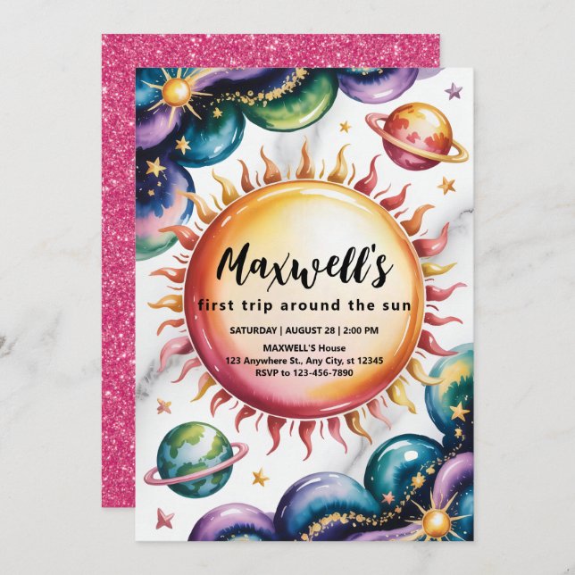 Convites Festa de primeiro aniversario do Espaço Pensado (Frente/Verso)