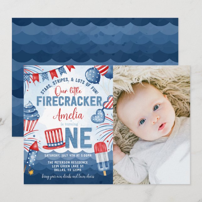 Convites Festa de primeiro aniversario do Pequeno Firecrack (Frente/Verso)