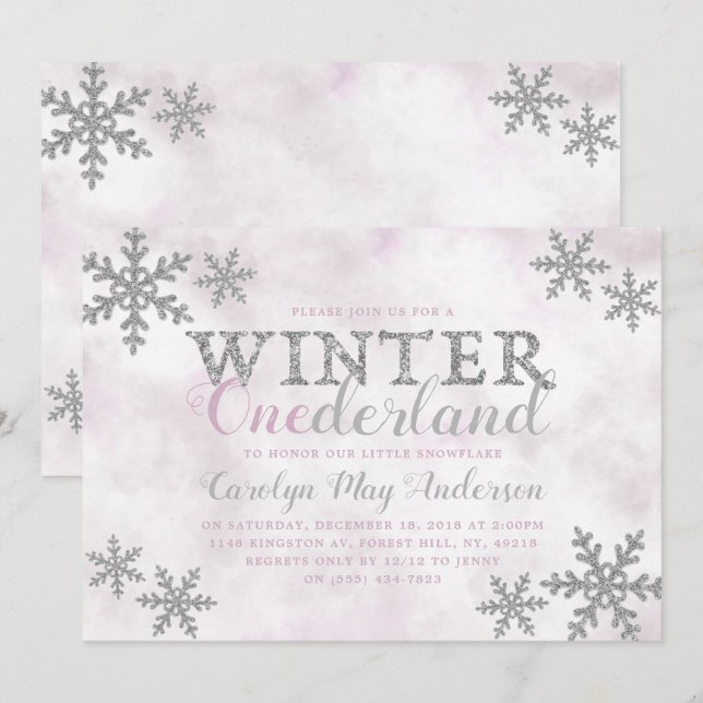 Convites Festa de primeiro aniversario do Winter ONEderland (Frente/Verso)