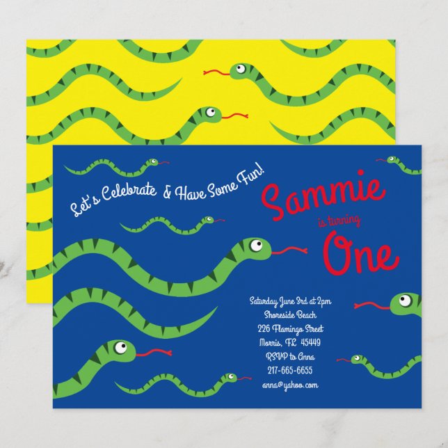 Convites Festa de primeiro aniversario dos répteis de Cobra (Frente/Verso)