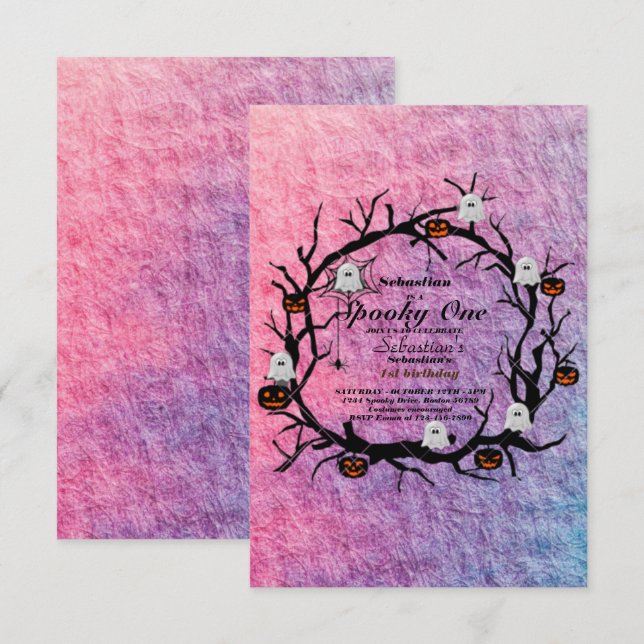 Convites Festa de primeiro aniversario Fantasma de Feliz Di (Frente/Verso)