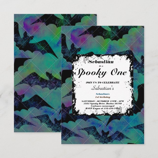 Convites Festa de primeiro aniversario Fantasma de Feliz Di (Frente/Verso)