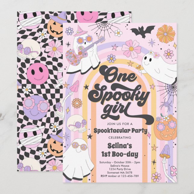 Convites Festa de primeiro aniversario Ghost Cute em Groovy (Frente/Verso)