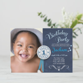 Convites Festa de Primeiro Aniversário Menino Lousa Preta M