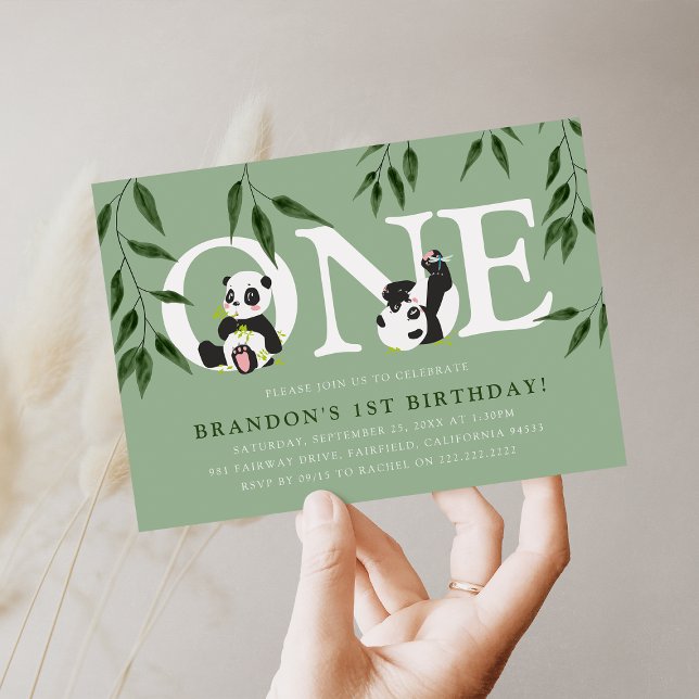 Convites Festa de primeiro aniversario Neutro de Panda Cuta (Criador carregado)