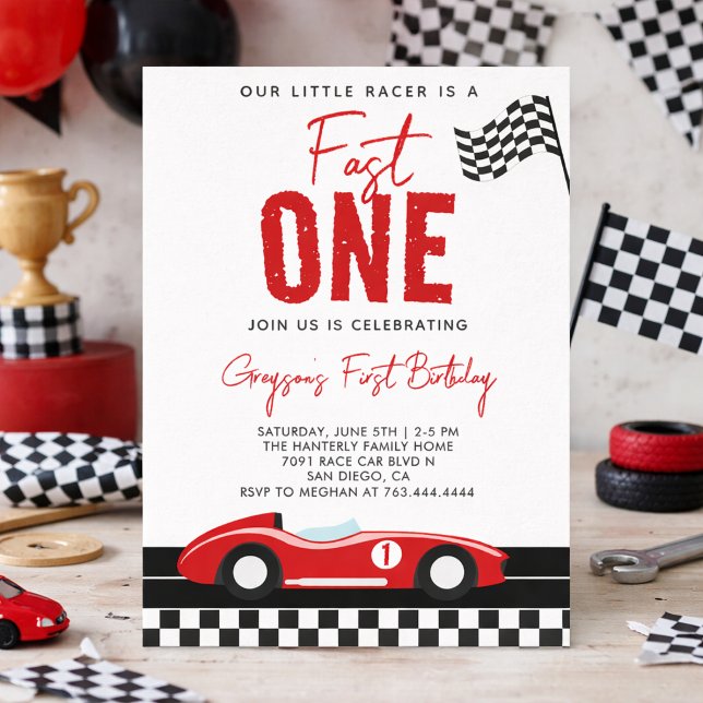 Convites Festa de primeiro aniversario Rápido de Um Carro (Fast One Race Car Boy 1st Birthday Party Invitation
)