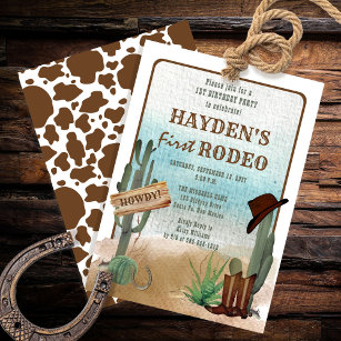 Convites Festa de primeiro aniversario Rodeo Cowboy Ocident