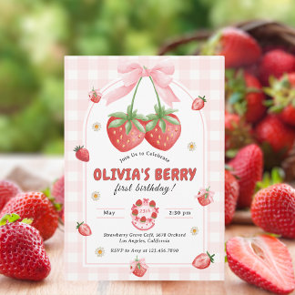 Convites Festa de primeiro aniversario Rosa Berry Sweet