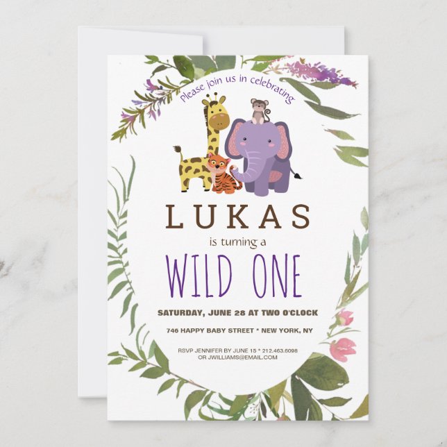 Convites Festa de primeiro aniversario Selgle Safari (Frente)