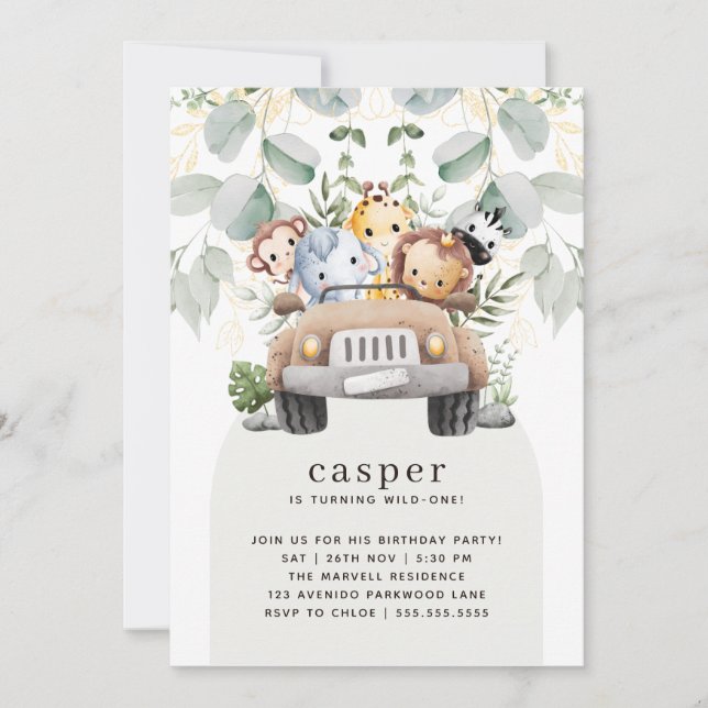 Convites Festa de primeiro aniversario Selvagem de Bebês Sa (Frente)