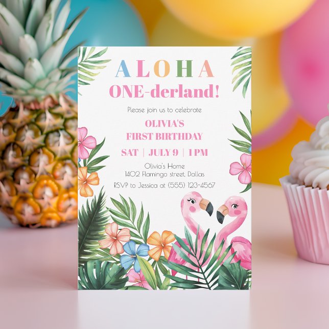 Convites Festa de primeiro aniversario Tropical de Onederla (Onederland Summer Tropical Girl 1st Birthday Party Invitation)
