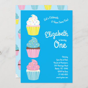 Convites Festa de primeiros aniversarios de Cupcakes Bonito