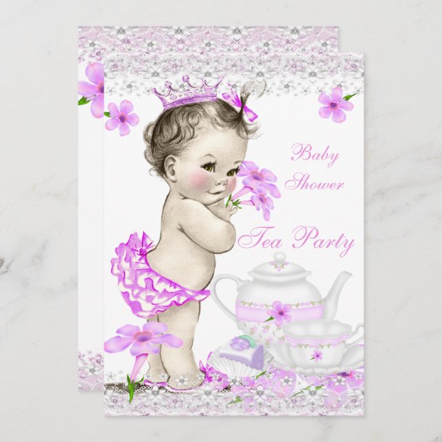 Convites Festa de Princesa Princesa Tea do Chá de fraldas V (Frente/Verso)