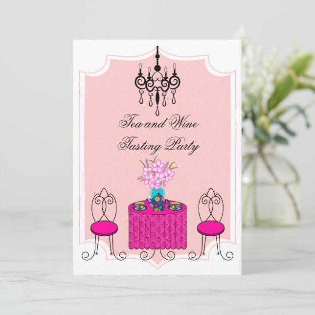 Convites Festa de Provando de Chá e Vinho (Em pé/Frente)