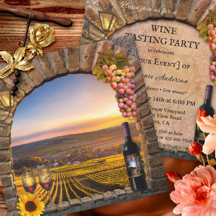 Convites Festa de Provando de Vinho Artístico Clássico
