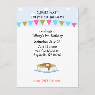 Convites Festa de Pyjamas e Pequeno-almoço de Panquecas