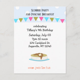 Convites Festa de Pyjamas e Pequeno-almoço de Panquecas