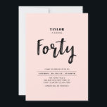 Convites Festa de Quarenta aniversário de 40 anos, Simples,<br><div class="desc">Celebre seu dia especial com este simples convite de festas na moda. Este design apresenta um script de pincel chic com um layout limpo na combinação cor rosa e branca. Mais designs disponíveis no meu compro BaraBomDesign.</div>