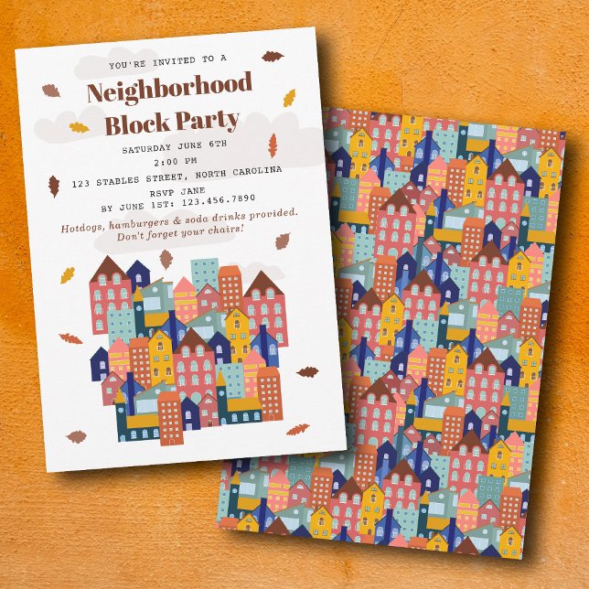 Convites Festa de Quarteirão de Outono (Fall Autumn Neighborhood Block Party Invitation)
