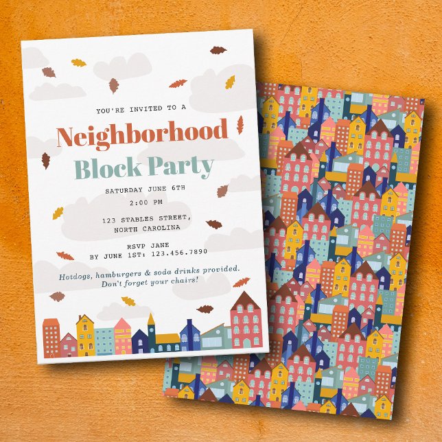 Convites Festa de Quarteirão de Outono (Fall Autumn Neighborhood Block Party Invitation)