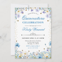 Convites Festa de Quince Anos Blue White Wildflowers Esquec