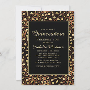 Convites Festa de Quince Anos Bronze Preto Dourado Leopardo