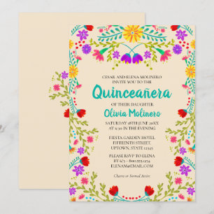 Convites Festa de Quince Anos Champanhe Mexicano Flores Ani