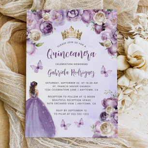 Convites Festa de Quince Anos com Floral em Aquarela Roxo M